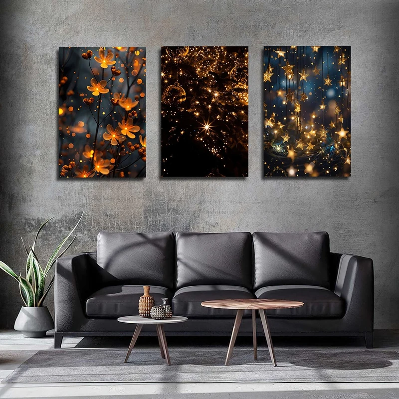 تابلو شاسی بکلیت طرح ریسه نور ستاره ای و گل مدل SH-3043 مجموعه 3 عددی