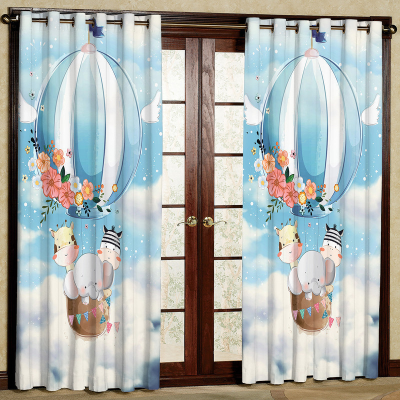  پرده کودک مدل بالن آبی هازان پانچی کد 4545 سایز 140x200 سانتی متر
