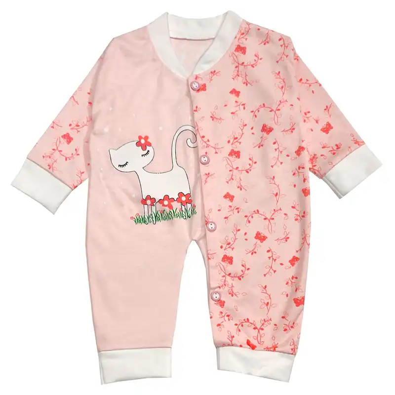 ست سرهمی و کلاه نوزادی مدل گربه کد 3725 رنگ صورتی