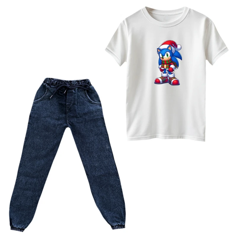 ست تی‌شرت و شلوار پسرانه مدل کریسمسی کد 09