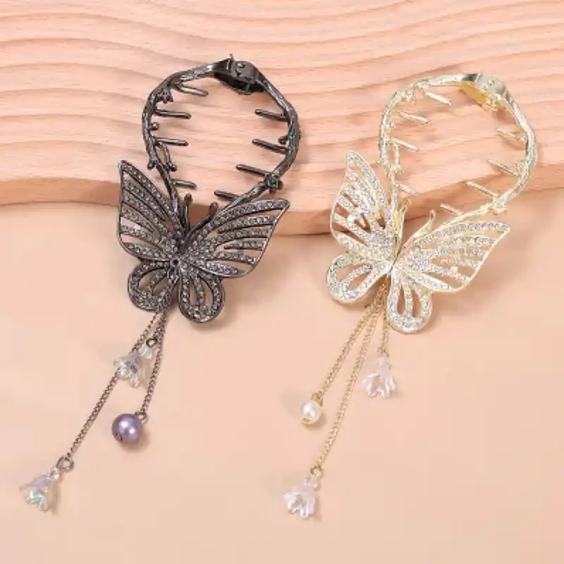 گیره مو زنانه مدل گوجه‌ای آبشاری پروانه آویزدار کد brg 760