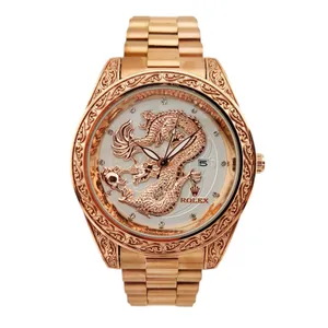 ساعت مچی عقربه‌ای مردانه مدل دراگون اژدها حکاکی شده تقویمدار Rlx-16