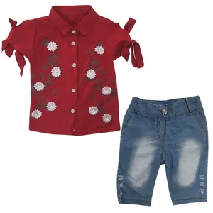 ست تاپ و شلوارک دخترانه مدل گل کد 90