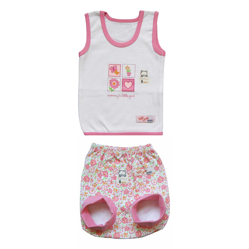 ست تاپ و شلوارک نوزادی تاپ لاین مدل 4گل