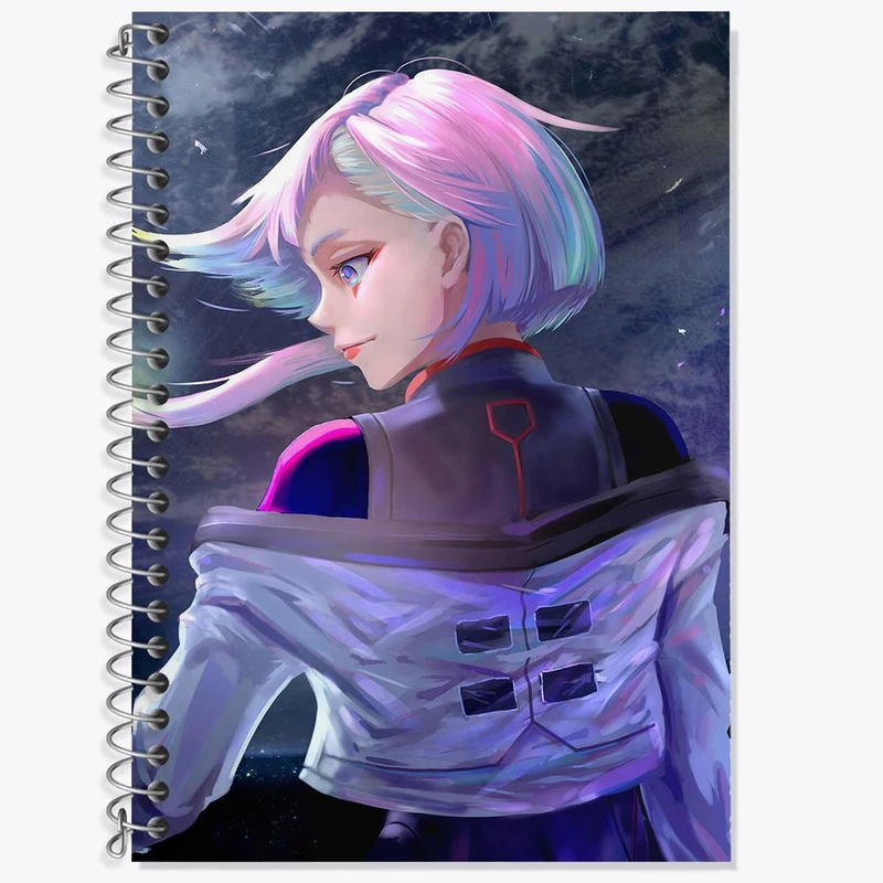 دفتر زبان 50 برگ خندالو مدل سه خط طرح لوسی انیمه سایبر پانک Cyberpunk کد 22452