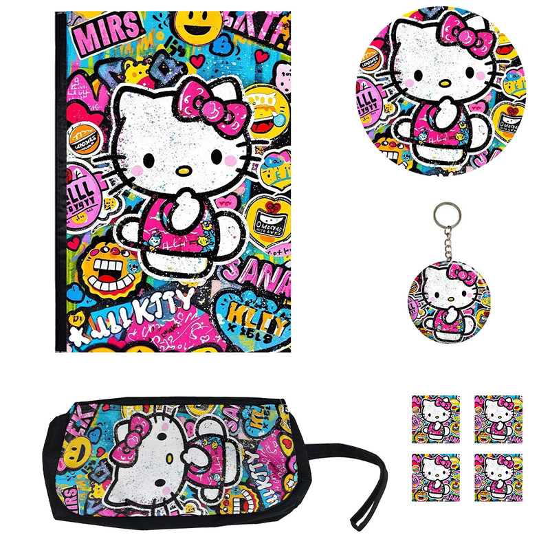 بسته لوازم تحریر مدل هلو کیتی شامل کلاسور فانتزی کد h1 مجموعه 8 عددی