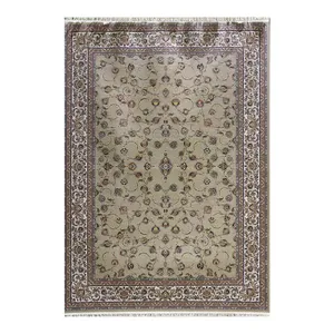 فرش ماشینی 1500 شانه فرش زمرد مشهد زمینه نسکافه‌ای حاشیه کرم مدل افشان