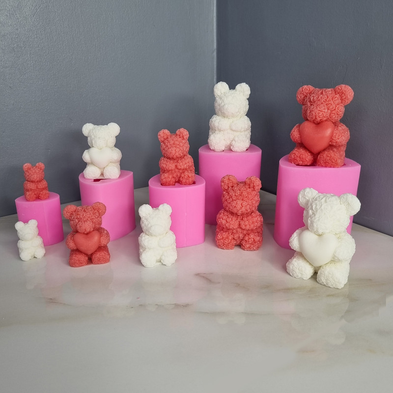 قالب شمع مدل ست کامل خرس تدی گل گلی مجموعه پنج عددی