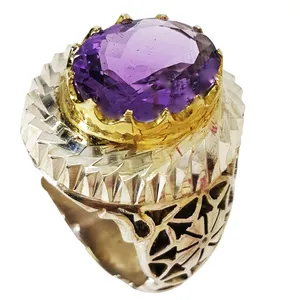 انگشتر نقره مردانه مدل نگین آمیتیست کد 100106