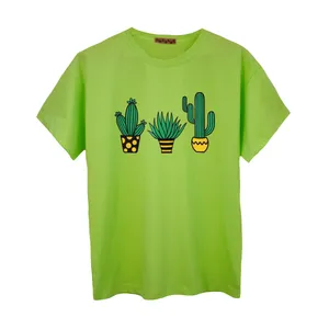 تی شرت آستین کوتاه زنانه مدل کاکتوس رنگ فسفری