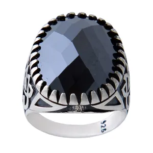 انگشتر نقره مردانه بازرگانی میلادی مدل سنگ حدید رکاب ترک کد AM_617