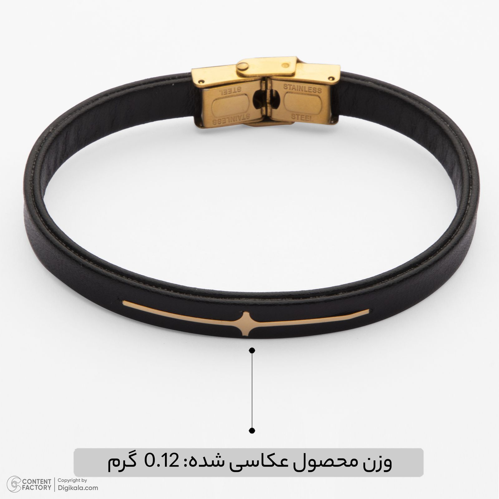 دستبند طلا 18 عیار مردانه با بند چرمی ماوی گالری مدل ستاره و خط کد LBB4184 -  - 5
