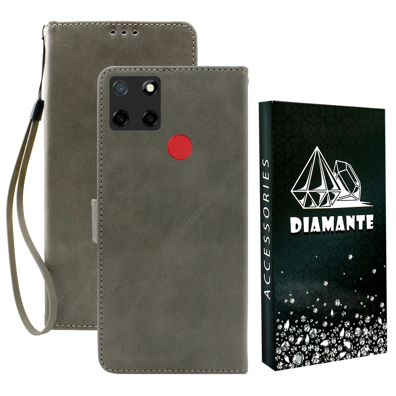 کیف کلاسوری دیامانته مدل Gray bk مناسب برای گوشی موبایل ریلمی C21 به همراه بند آویز