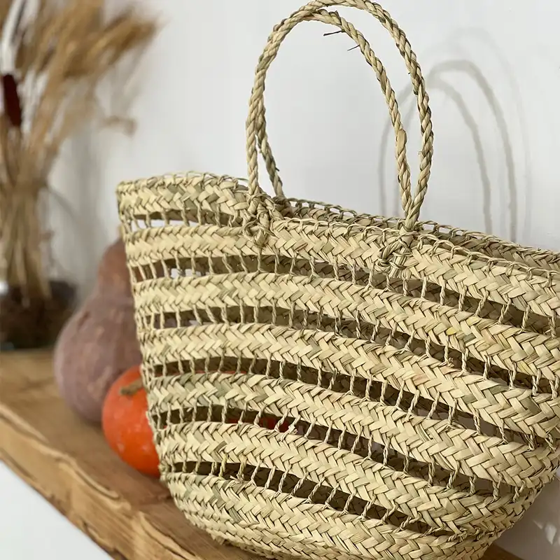 زنبیل حصیری مدل توری بافت