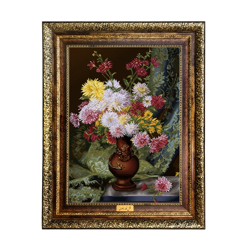 تابلو فرش ماشینی نقش نگار رضوی طرح گل کد 2499KH