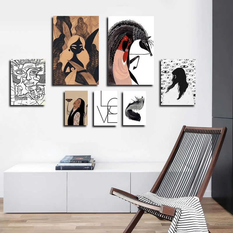 تابلو شاسی بکلیت طرح دکوراتیو نقاشی سبک کوبیسم مدل SH-2341 مجموعه 7 عددی