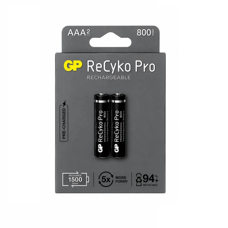 باتری شارژی نیم قلمی جی پی مدل GP AAA REACHARGABLE 800mAh بسته 2 عددی