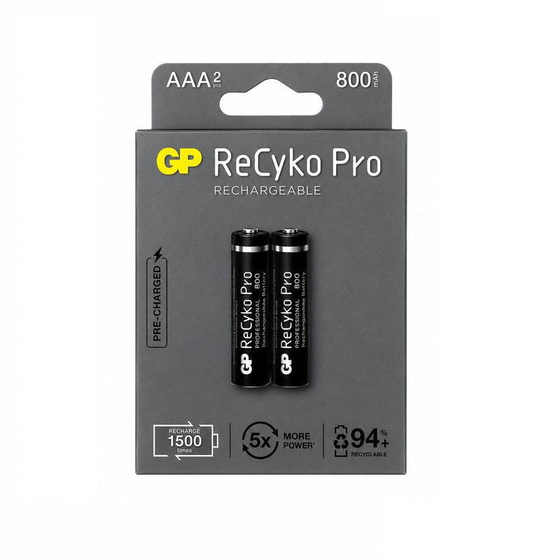 باتری شارژی نیم قلمی جی پی مدل GP AAA REACHARGABLE 800mAh بسته 2 عددی