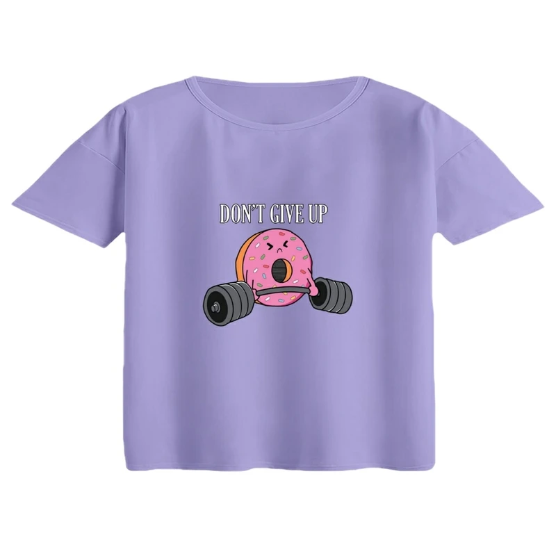 کراپ تی‌شرت آستین کوتاه زنانه مدل دونات ورزشکار