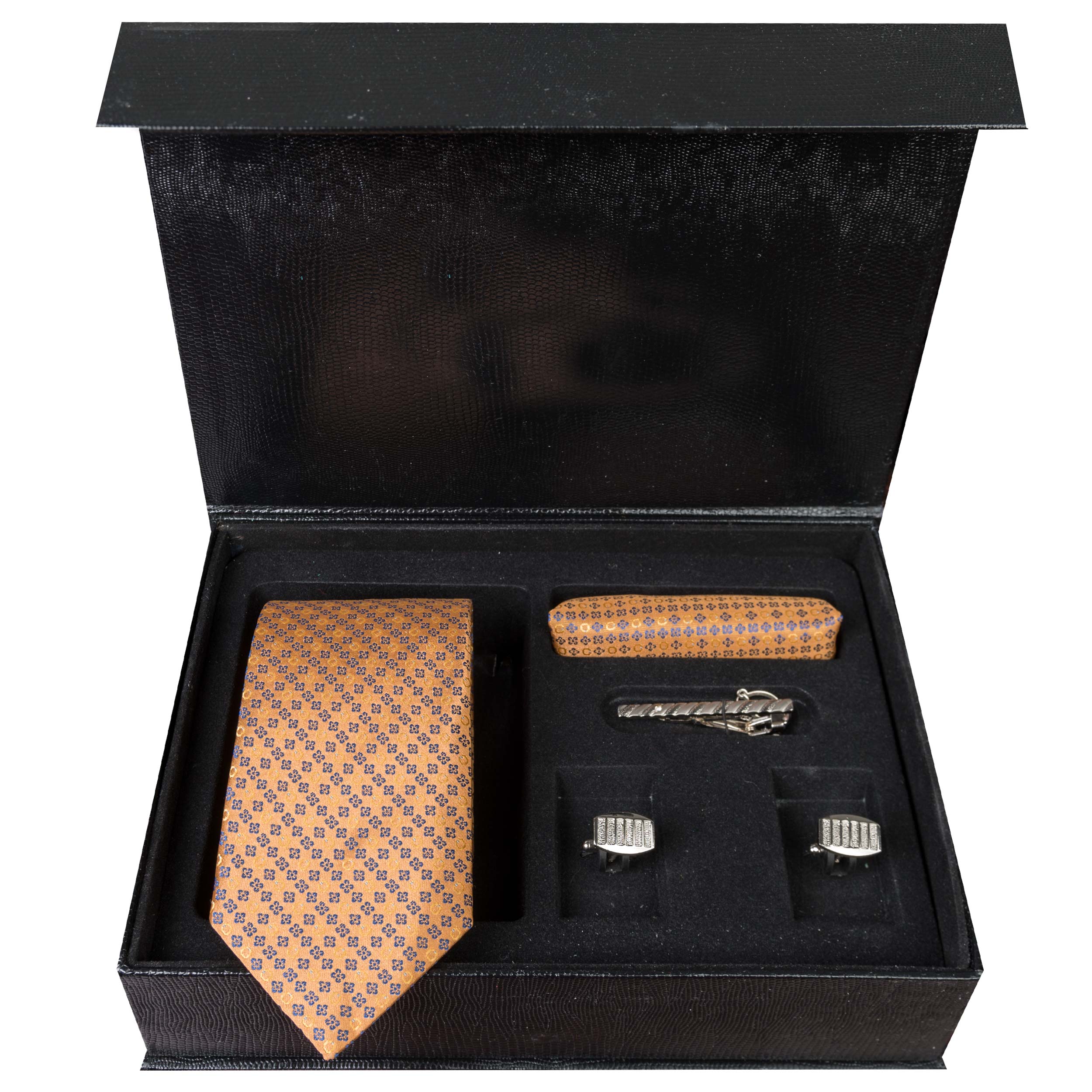 ست کراوات و دستمال جیب و دکمه سردست و گیره کراوات مردانه مدل GF-PO1976-GO