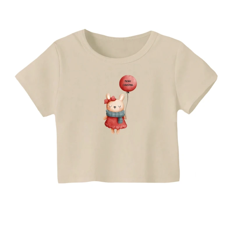 کراپ‌ تی‌شرت آستین کوتاه زنانه مدل خرگوش بادکنک