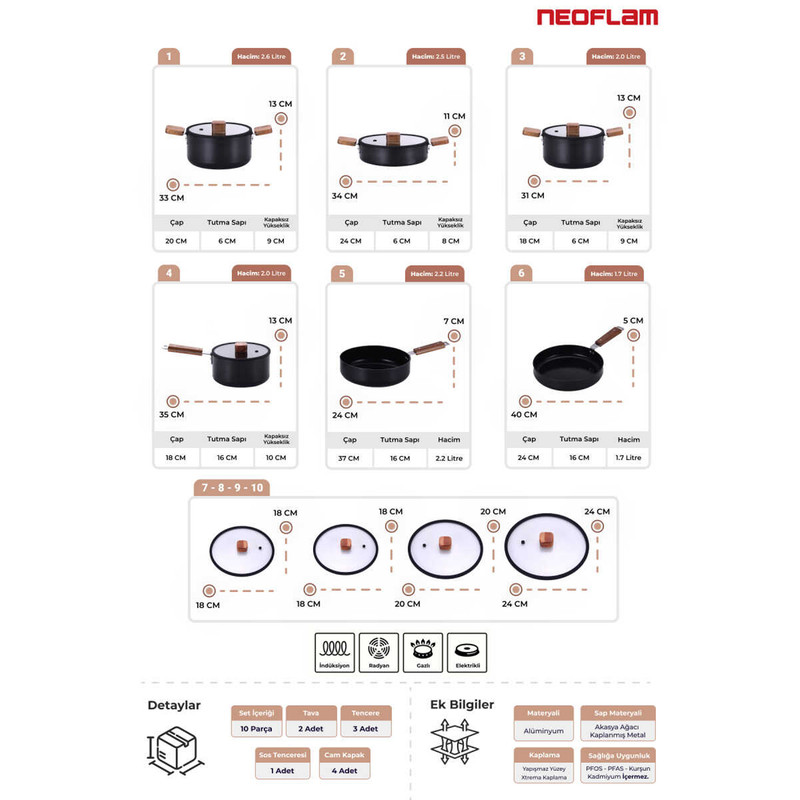 سرویس قابلمه و تابه آلمینیوم 10 پارچه نیوفلیم Bien Black