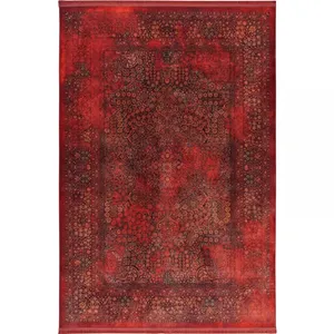 فرش ماشینی 1200 شانه زمینه قرمز حاشیه لاکی طرح هلنا کد25NH0000