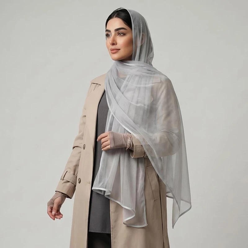 شال زنانه مدل ساده توری مهمانی دور نوار دوزی شده تابستانی کد 5