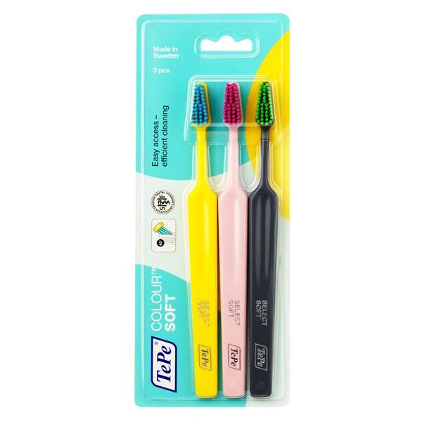 مسواک ته‌په مدل colour01 با برس نرم بسته 3 عددی