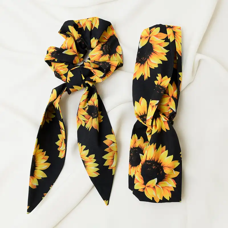 ست هدبند و کش مو زنانه دلنار گالری مدل اسکرانچی آفتابگردان