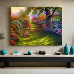 پوستر پارچه ای طرح مخمل باغ پرگل مدل پله ها ی سرسبز کد BK23873