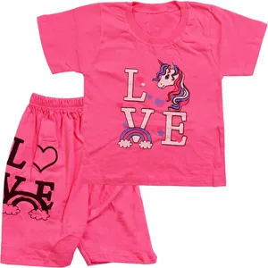 ست تی شرت و شلوارک دخترانه طرح تک شاخ مدل A13 کد 0233