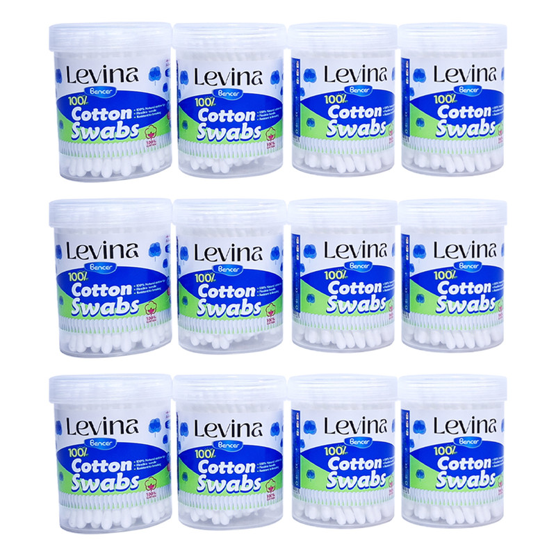گوش پاک‌کن لوینا مدل Cotton Swabs دوازده بسته 100 عددی