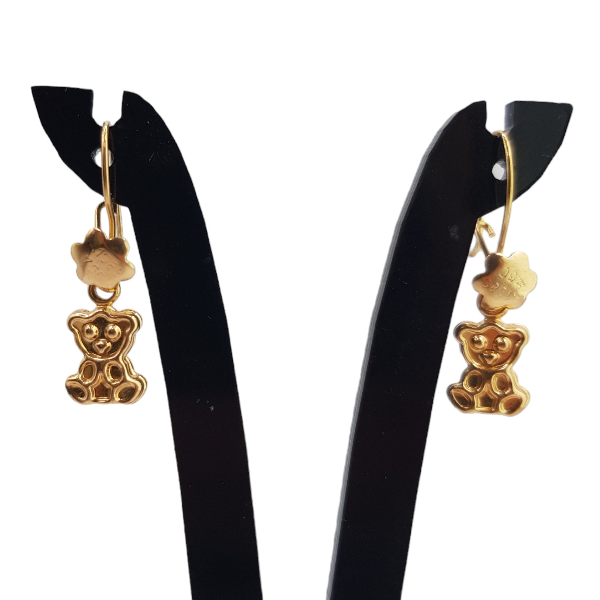 گوشواره طلا 18 عیار دخترانه مدل آویز خرسی