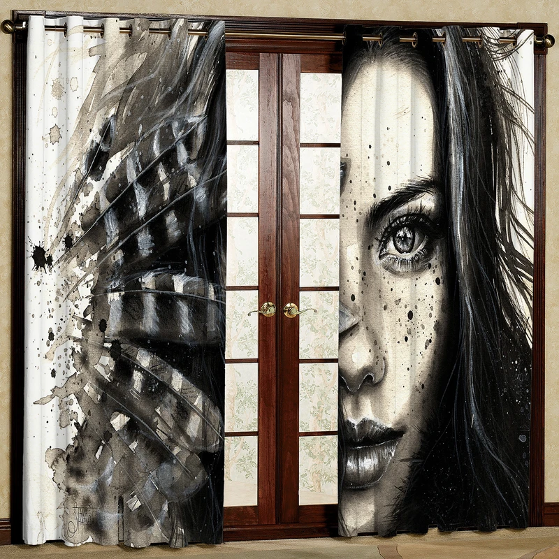 پرده مدل مخمل پانچی طرح نیم رخ کد 4818T2 سایز 200x140 سانتی متر