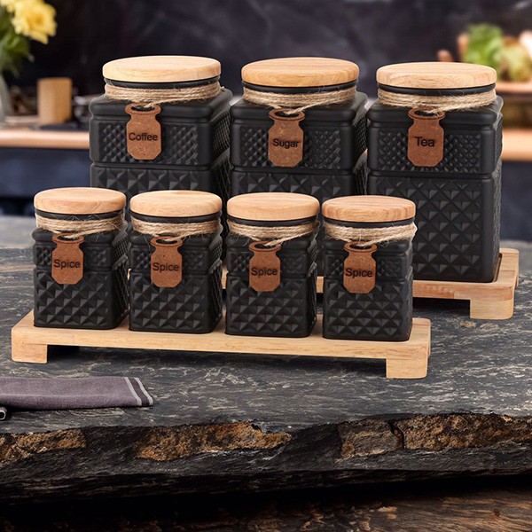 ست جا ادویه 7 پارچه مدل گلس کالر مربع