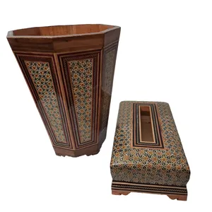 ست سطل و جعبه دستمال کاغذی خاتم کاری مدل تمام خاتم کد 146