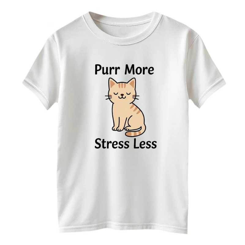 تی شرت آستین کوتاه یقه گرد بچگانه مدل گربه ریلکس