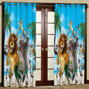 پرده مدل کارتون ماداگاسکار مخمل پانچی کد 923 سایز 140x280 سانتی متر