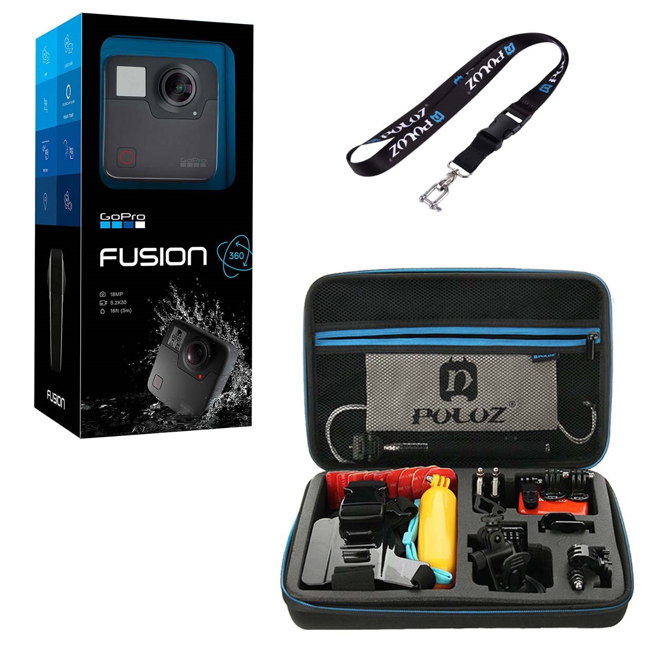 دوربین فیلم برداری ورزشی گوپرو مدل Fusion همراه با کیف و بند آویز پلوز