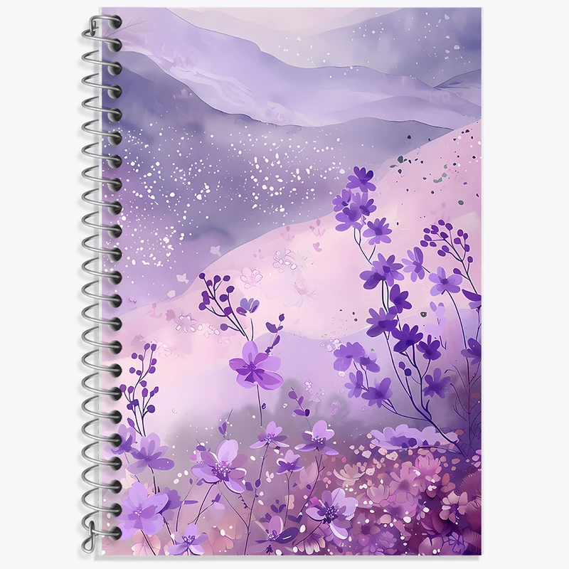 دفتر زبان 50 برگ خندالو مدل سه خط طرح گل بنفش کد F5256