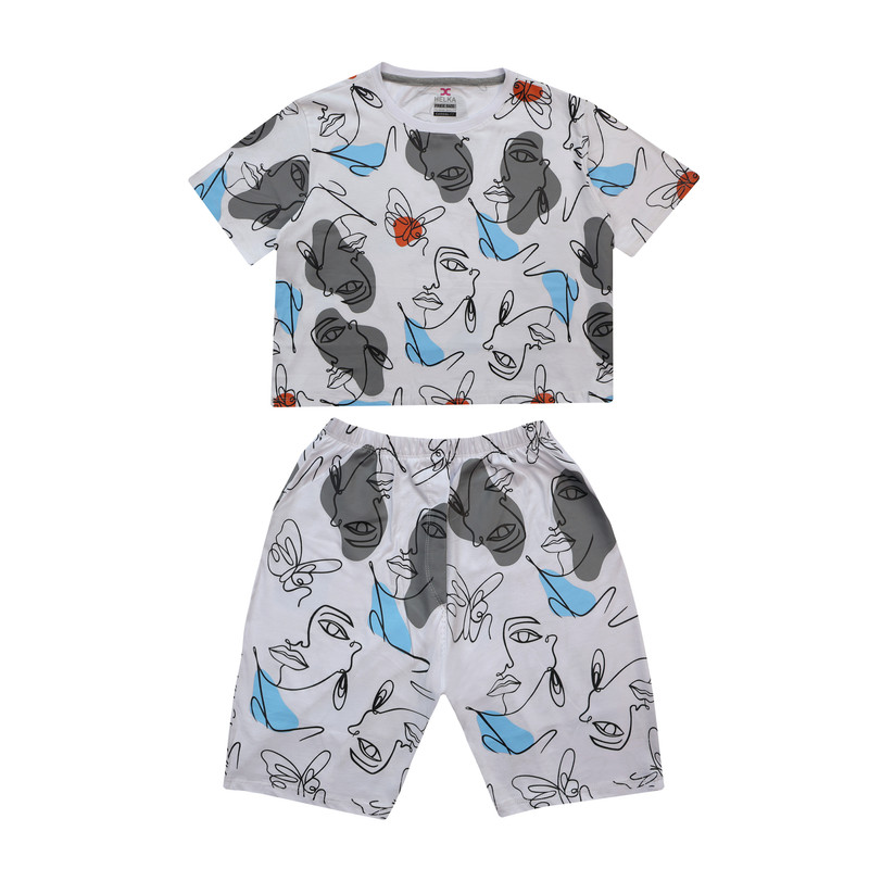 ست تاپ و شلوارک زنانه هلکاپاژ مدل رخ