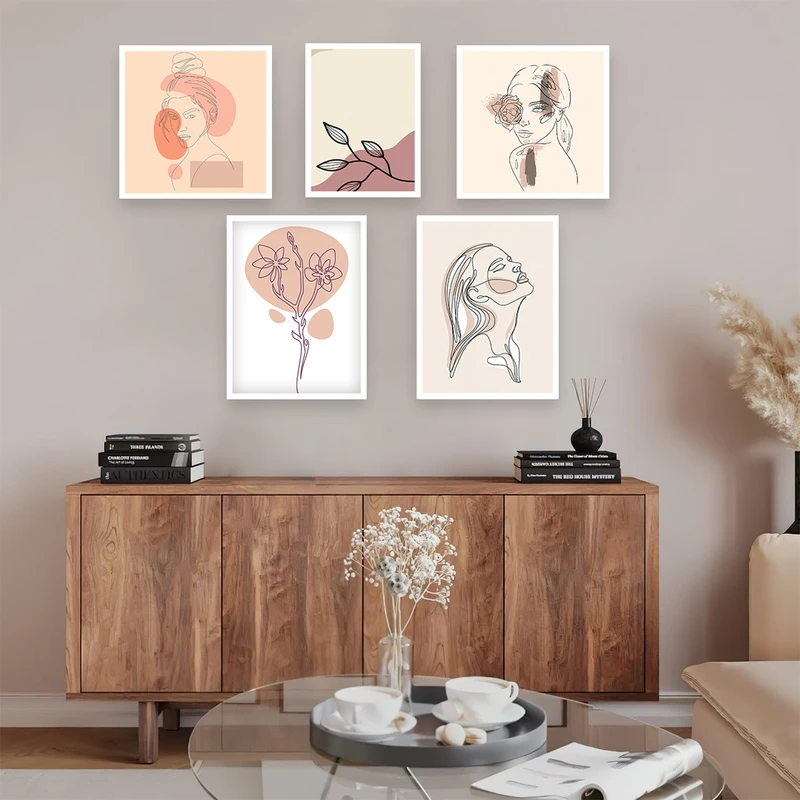 تابلو بکلیت طرح مینیمال و پرتره چهره مدل W-660 مجموعه 5 عددی