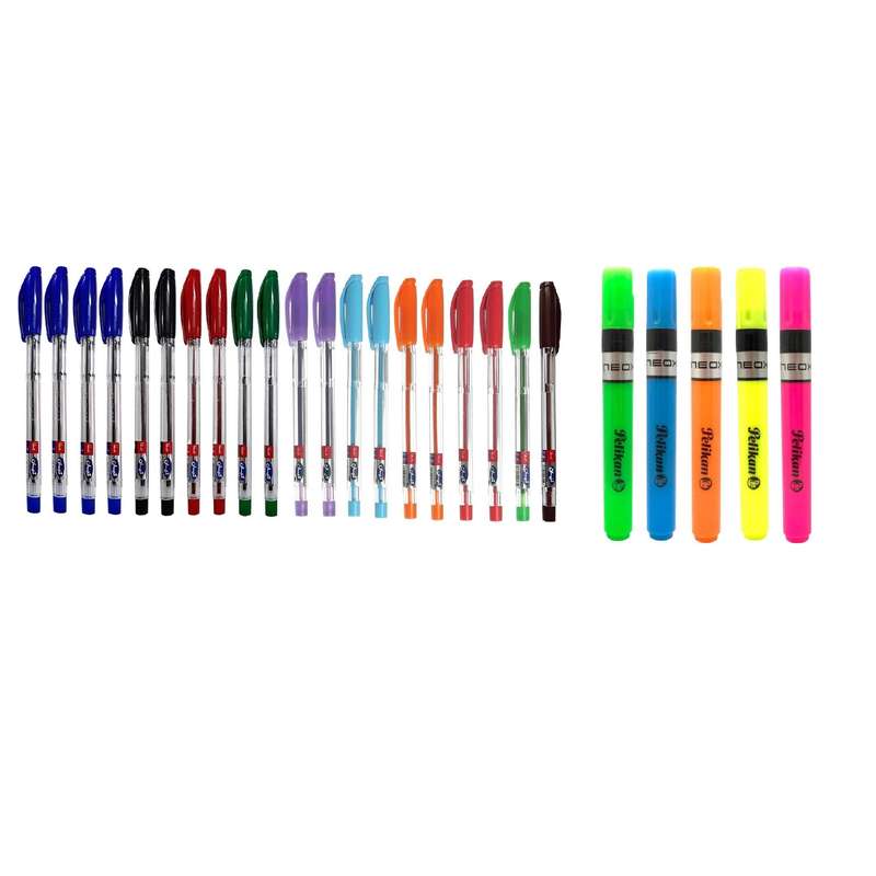 خودکار مدل الوان به همراه ماژیک علامت گذار مجموعه 25 عددی 