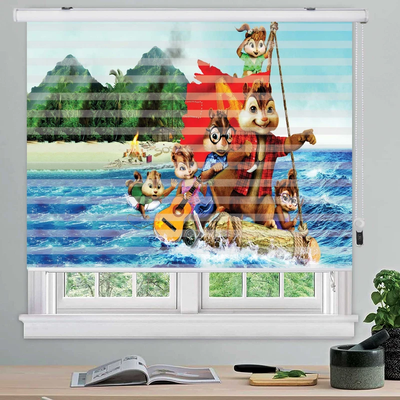  پرده زبرا زیو مدل آلوین و سنجاب ها k3115 سایز 150x200 سانتی متر