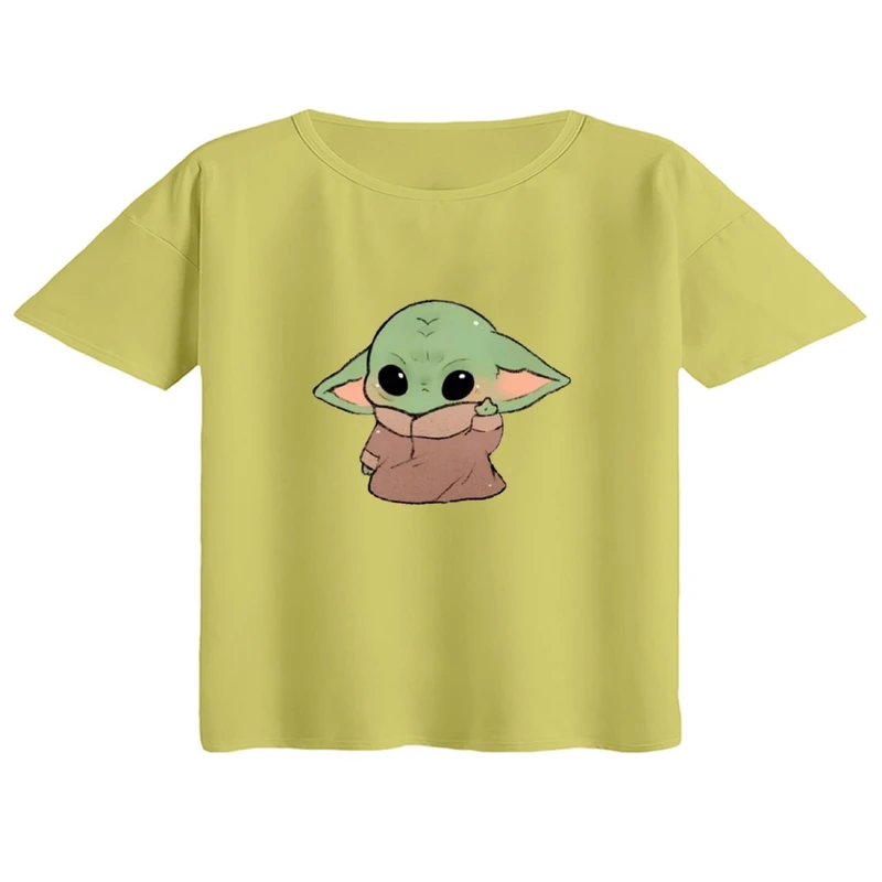 کراپ تی‌شرت آستین کوتاه زنانه مدل بیبی یودا کد۵