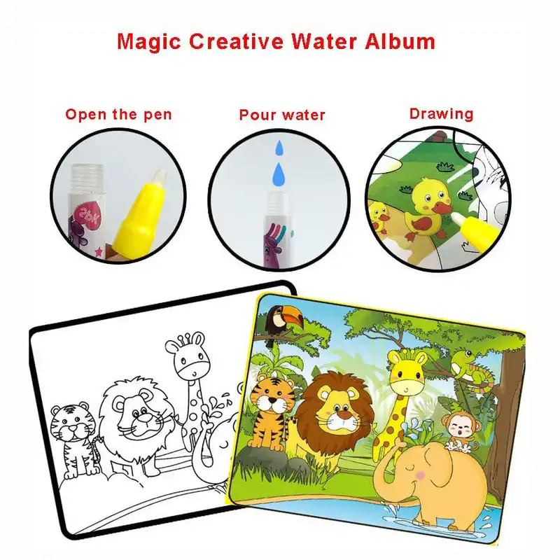 دفتر نقاشی جادویی مجیک واتر مدل سگ های نگهبان کد BH3-11 به همراه قلم