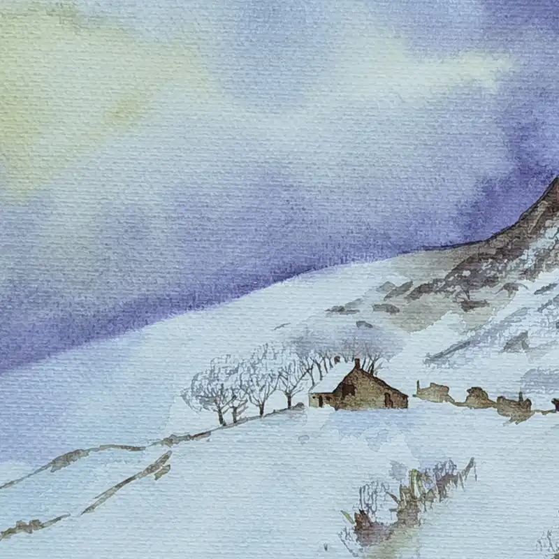 نقاشی آبرنگ مدل منظره برفی کد 1005