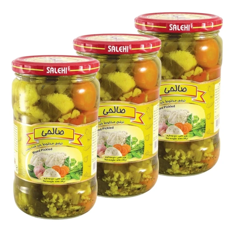 ترشی مخلوط پاستوریزه درشت سالادی ممتاز صالحی - 650 گرم مجموعه 3 عددی