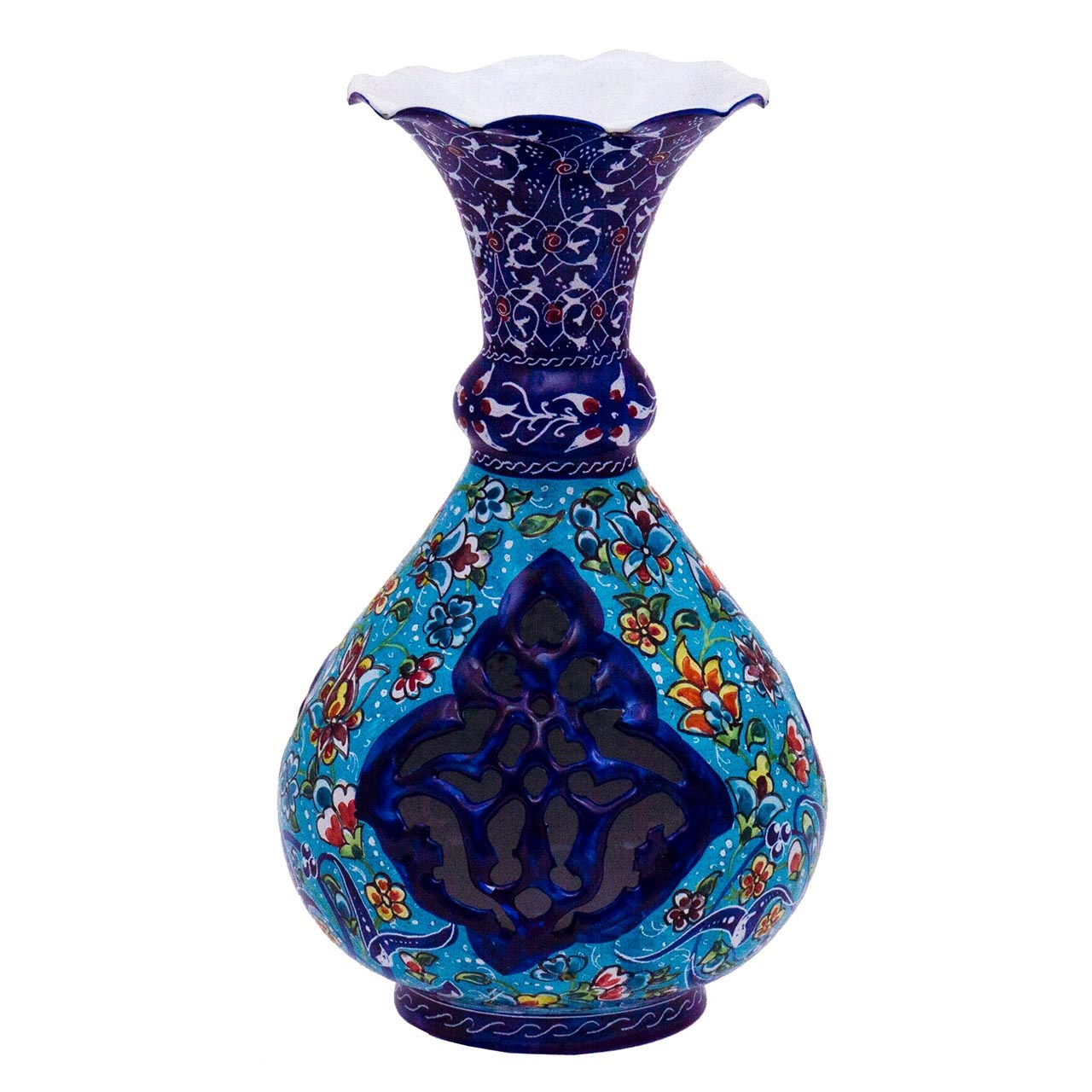 گلدان میناکاری مسی رستا طرح شلغمی 153-12-102 ارتفاع 15 سانتی متر